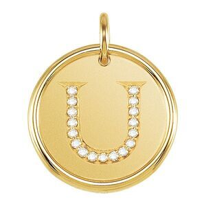 .085 Ctw G-H, I1 Diamond Initial 17mm 14k Yellow Gold Pendant Letter U